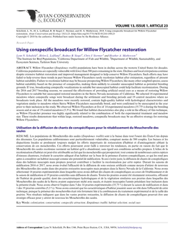 Using Conspecific Broadcast for Willow Flycatcher Restoration