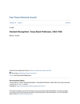 Texas Black Politicians, 1865-1900