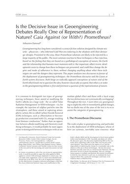 Is the Decisive Issue in Geoengineering Debates Really One of Representation of Nature? Gaia Against (Or With?) Prometheus? Sébastien Dutreuil*