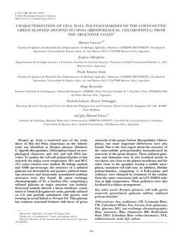 Characterization of Cell Wall Polysaccharides of the Coencocytic Green Seaweed Bryopsis Plumosa (Bryopsidaceae, Chlorophyta) from the Argentine Coast1