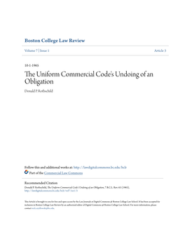 The Uniform Commercial Code's Undoing of an Obligation, 7 B.C.L