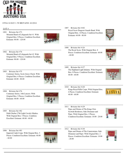 OTSA 16 DAY 1- W BRITAINS 4/4/2014 LOT # Mounted Band Of