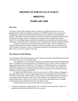 Prospects for Peace in Sudan Briefing February 2000