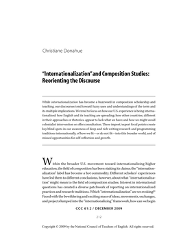 “Internationalization” and Composition Studies: Reorienting the Discourse