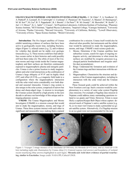 URANUS MAGNETOSPHERE and MOONS INVESTIGATOR (Umami)