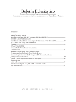 Boletín Eclesiástico Órgano Oficial De La Arquidiócesis De Guadalajara Fundado El 22 De Enero De 1876 Por El Arzobispo Don Pedro Loza Y Pardavé