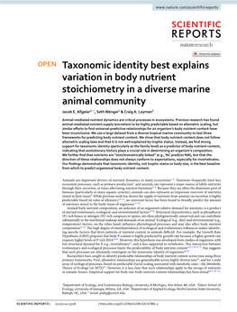 Taxonomic Identity Best Explains Variation in Body Nutrient Stoichiometry in a Diverse Marine Animal Community Jacob E