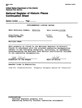 National Register of Historic Places Continuation Sheet