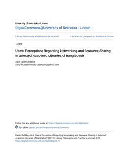 Users' Perceptions Regarding Networking and Resource Sharing in Selected Academic Libraries of Bangladesh