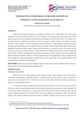 03.IJHAMS-Introduction of Indo-Persian Astronomy with Special Reference to the Inscriptions of Quadrants