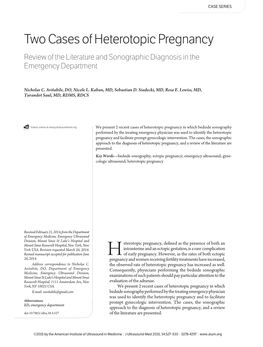 Two Cases of Heterotopic Pregnancy Review of the Literature and Sonographic Diagnosis in the Emergency Department