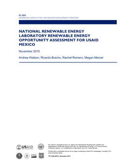 National Renewable Energy Laboratory Renewable Energy Opportunity Assessment for Usaid Mexico