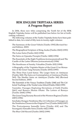 BDK ENGLISH TRIPITAKA SERIES: a Progress Report