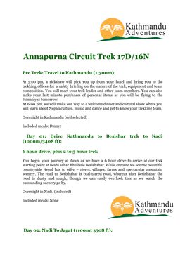 ​Annapurna Circuit Trek 17D/16N