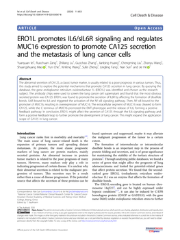 ERO1L Promotes IL6/Sil6r Signaling and Regulates MUC16 Expression