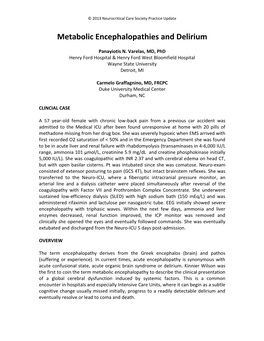 Toxic and Metabolic Encephalopathies