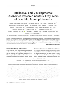 Intellectual and Developmental Disabilities Research Centers: Fifty Years of Scientiﬁc Accomplishments