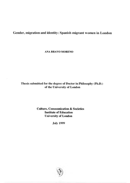 Gender, Migration and Identity: Spanish Migrant Women in London