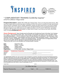 COMPLIMENTARY TRAINING CLASS by Inspired * at the Port Jefferson Village Center