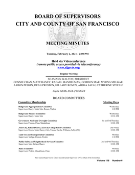 Board of Supervisors City and County of San Francisco