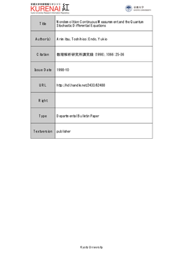 Title Nondemolition Continuous Measurement and the Quantum