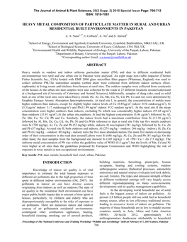 Heavy Metal Composition of Particulate Matter in Rural and Urban Residential Built Environments in Pakistan