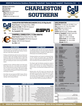 Charleston Southern Women’S Basketball • Game 14 Vs