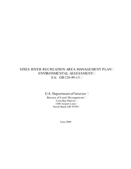 Sixes River Recreation Area Management Plan Environmental Assessment Ea: Or128-99-13