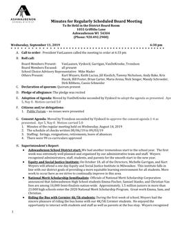 Minutes for Regularly Scheduled Board Meeting to Be Held in the District Board Room 1055 Griffiths Lane Ashwaubenon WI 54304 (Phone: 920.492.2900)