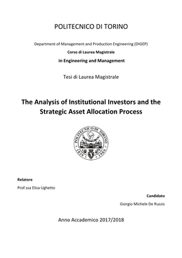 POLITECNICO DI TORINO the Analysis of Institutional Investors