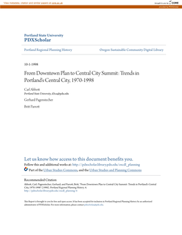 From Downtown Plan to Central City Summit: Trends in Portland's Central City, 1970-1998