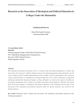 Research on the Innovation of Ideological and Political Education in Colleges Under the Humanistic
