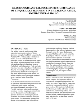Glaciologic and Paleoclimatic Significance of Cirque-Lake Sediments in the Albion Range, South-Central Idaho