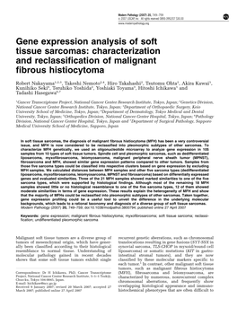 Gene Expression Analysis of Soft Tissue Sarcomas: Characterization and Reclassification of Malignant Fibrous Histiocytoma