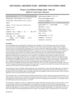 Minnesota Architecture - History Inventory Form