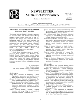 NEWSLETTER Animal Behavior Society