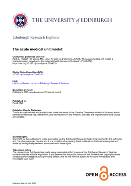 The Acute Medical Unit Model: a Characterisation Based Upon the National Health Service in Scotland ', Plos ONE