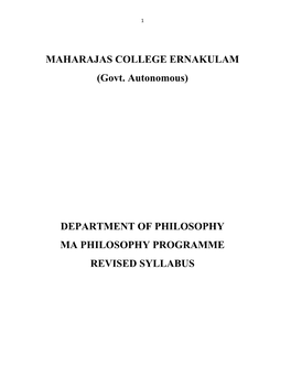 Department of Philosophy Ma Philosophy Programme Revised Syllabus