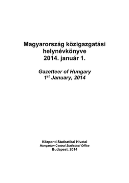 Magyarország Közigazgatási Helynévkönyve, 2014. Január 1