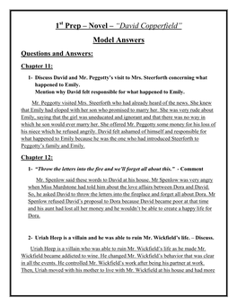 1 Prep – Novel – “David Copperfield” Model Answers