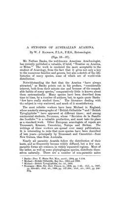 A SYNOPSIS of AUSTRALIAN ACARINA. (Figs. 33—37). Mr