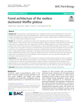 Frond Architecture of the Rootless Duckweed Wolffia Globosa Jingjing Yang1, Xuyao Zhao1, Gaojie Li1, Shiqi Hu1,2 and Hongwei Hou1*