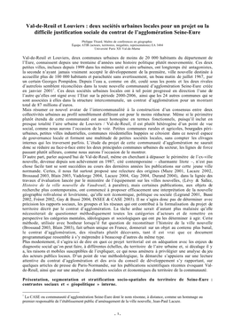 Val-De-Reuil Et Louviers : Deux Sociétés Urbaines Locales Pour Un Projet Ou La Difficile Justification Sociale Du Contrat De L’Agglomération Seine-Eure