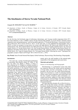 The Bioclimates of Sierra Nevada National Park