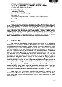 Studies on the Distribution, Sale, Handling and Usage of Agrochemicals in Ashanti, Brong Ahafo and Eastern Regions of Ghana