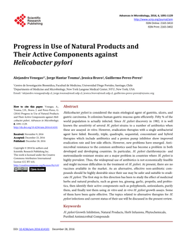 Progress in Use of Natural Products and Their Active Components Against Helicobacter Pylori