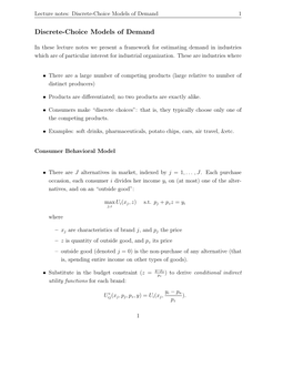 Lecture Notes: Discrete-Choice Models of Demand 1