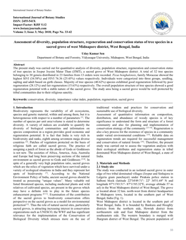 Assessment of Diversity, Population Structure, Regeneration and Conservation Status of Tree Species in a Sacred Grove of West Midnapore District, West Bengal, India