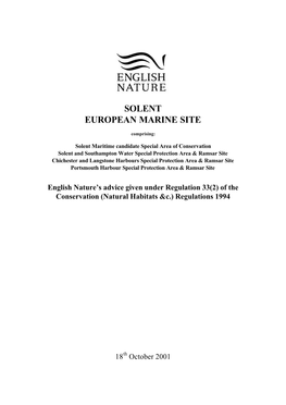 Regulation 33 Advice for the Marine Components of These Sites Is Also Now Included in This Document