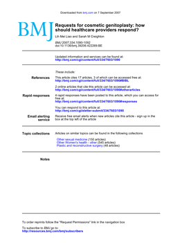 Requests for Cosmetic Genitoplasty: How Should Healthcare Providers Respond?